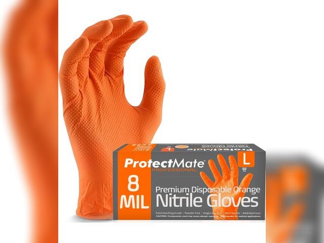 Lot 96-170390 - Orange Heavy Duty Nitrile Gloves - 12 Pack size L/XL Textured Nitrile Gloves Disposable Latex Free N...