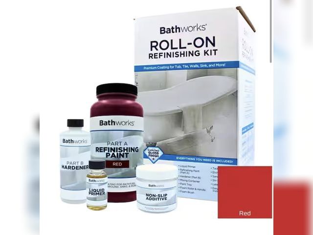 Lot 96-211400 - BATHWORKS 22 oz DIY Bathtub and Tile Refinishing Kit with Slip Guard Protection - Red New