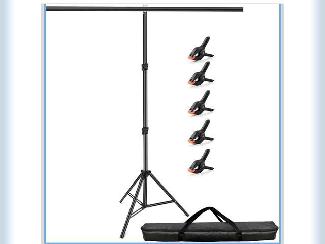 Lot 96-173524 - Hemmotop 7x5 ft T-Shape Photo Backdrop Stand, Portable Green Screen Stand Only with 5 Clip Clamps an...
