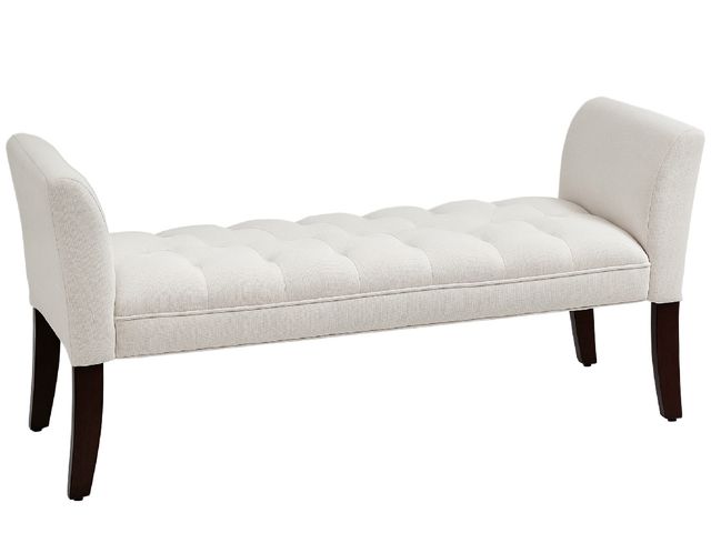 Lot 96-159666 - HOMCOM Upholstered Bedroom Bench with Button Tufted Design, End of Bed Bench with Arms and Solid Woo...