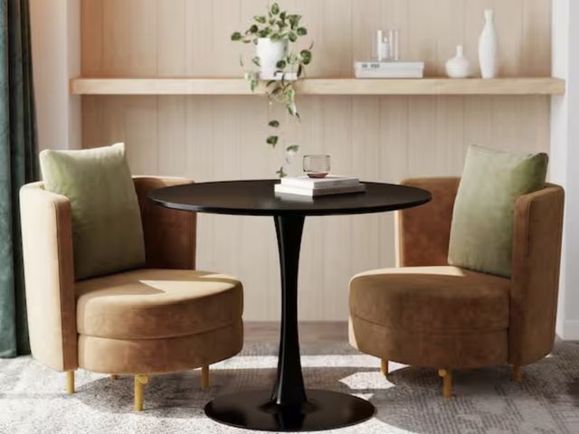 Lot 96-210896 - 35.4 in. Round Black Wood Top Pedestal Dining Table Seats 4 MSRP $298.53 New