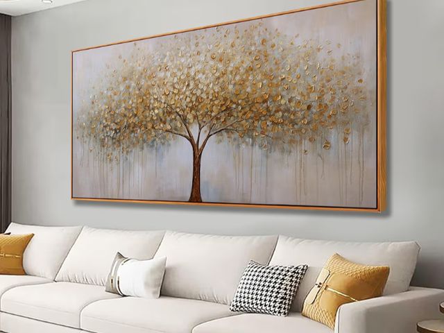 Lot 96-188201 - Wall Art Abstract Gold Tree of Life Framed Modern Artwork Canvas Painting Textured Tree Pictures Wal...
