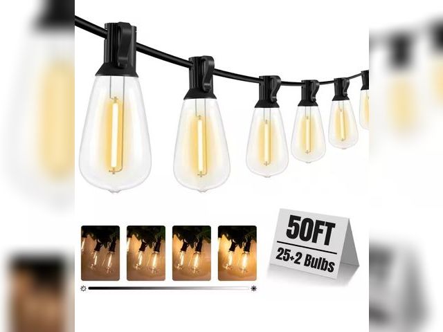 Lot 96-198024 - Outdoor String Lights 25 Shatterproof Bulbs 50 ft. IP65 Weatherproof for Outside, Patio, Backyard
Ne...