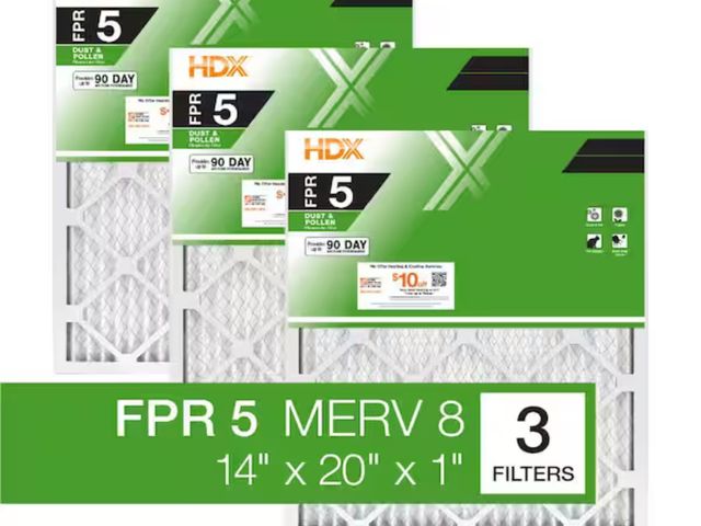 Lot 96-173694 - HDX 14 in. x 20 in. x 1 in. Standard Pleated Furnace Air Filter FPR 5, MERV 8 (3-Pack)
New
