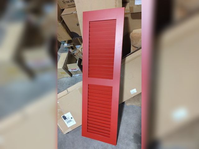 Lot 96-195182 - Four Bright Red Shutters, approximate measurements 50 in by 15 in, two are damaged/cracked