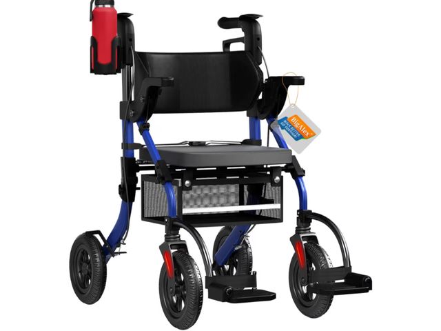 Lot 96-176170 - BigAlex Rollator Walker with Seat,2 in 1 Rollator Walker Transport-Wheelchair,10" All-Terrain Wheel ...