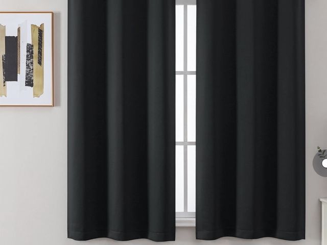 Lot 96-233194 - Chyhomenyc Black Blackout Curtains 63 Inch Length, Thermal Insulated Noise Reducing Gromment Window ...