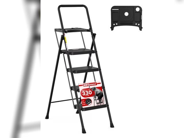 Lot 96-187746 - HBTower Step Ladder, Folding Step Stool with Wide Anti-Slip Pedal, Sturdy Steel Ladder, Convenient H...
