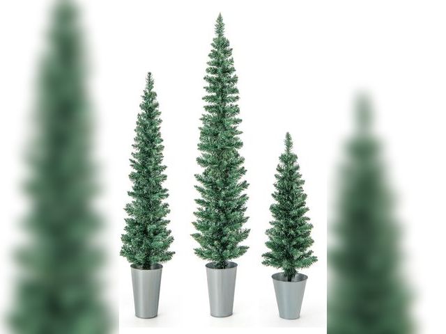 Lot 96-192481 - Goplus Set of 3 Artificial Christmas Tree, 3' 4' 5' Slim Pencil Xmas Tree , Faux Potted Christmas Tr...