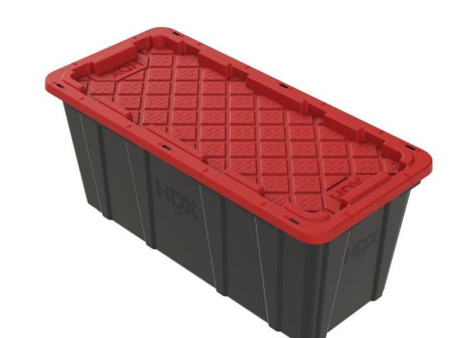 Lot 96-227951 - HDX 57 Gal. Tough Storage Tote in Black with Red Lid New