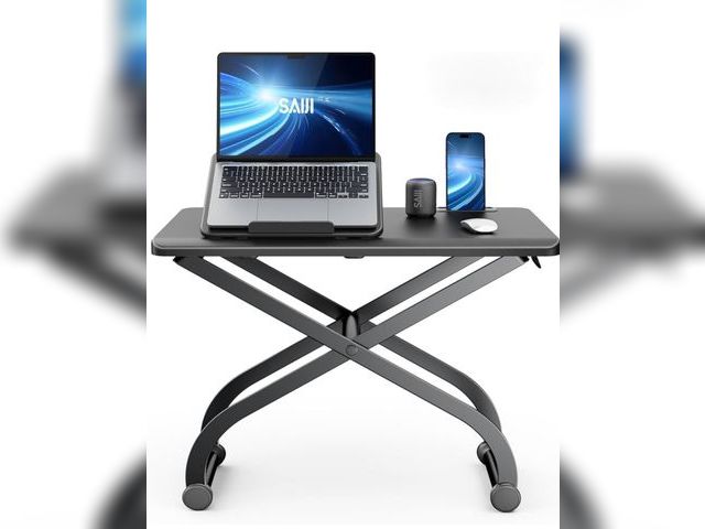 Lot 96-173732 - SAIJI Metal Small Laptop Standing Converter, 23" Height Adjustable Desk Riser for Tabletop, Sit-Stan...
