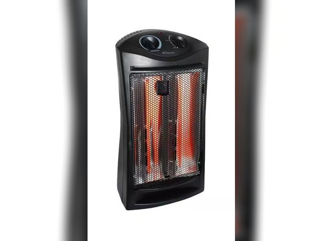 Lot 96-191983 - living zone 1500-Watt Black Electric Tower Quartz Infrared Space Heater with Thermostat Used, has be...