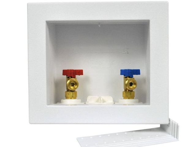 Lot 96-190749 - Oatey
Quadtro 1/2 in. x 1/2 in. PEX Compatible Washing Machine Outlet Box with 1/4 Turn Valves
unuse...