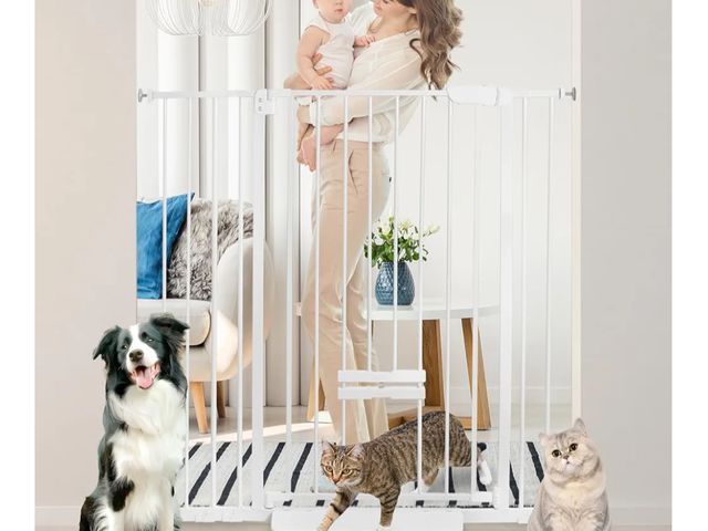 Lot 96-170187 - 41 Inch Tall Baby Gate with Small Cat Door, Adjustable Auto Close Dog Gate Easy Walk Thru Pet Door f...