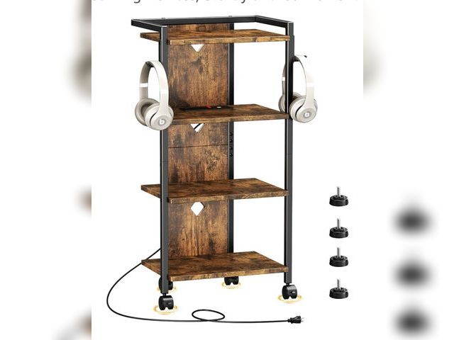 Lot 96-170674 - Mobile AV Media Stand with Power Outlets,4-Tier Media Console with 4 Rolling Caster Wheels,Versatile...
