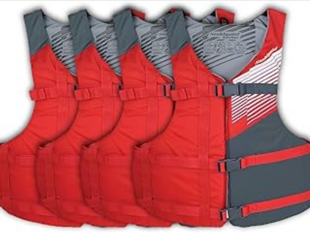 Lot 96-175397 - Stohlquist Universal Fit Adult Life Jacket PFD (4 Pack) Coast Guard Approved, for Men and Women 90+ ...