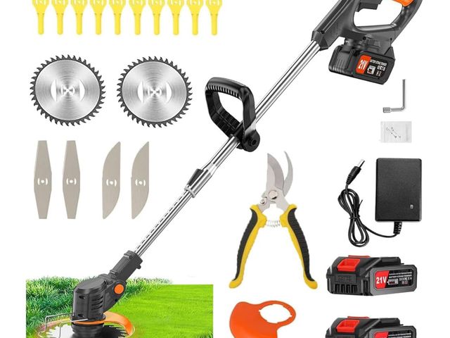 Lot 96-163990 - 21V Cordless Weed Wacker Electric String Trimmer/Edger, 2.0Ah Battery and Charger Included, Brush Cu...