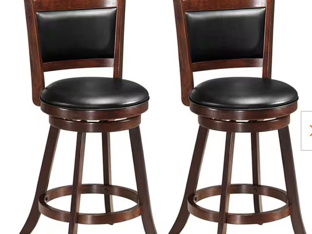 Lot 96-190010 - 24 in. Swivel Counter Stool Wooden Dining Chair with Upholstered Seat Espresso Panel Back (Set of 2)...