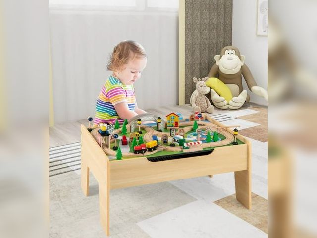 Lot 96-188440 - Costway All-in-One Kids Activity Table with Reversible Blackboard &amp; Map Tabletop
Used 
MSRP $199...