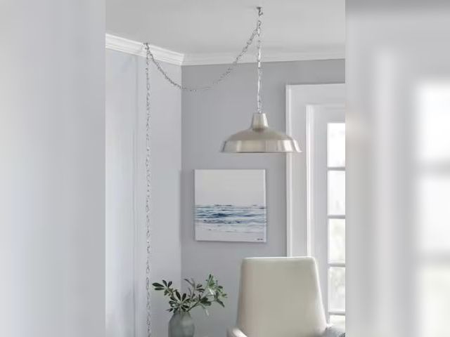 Lot 96-230412 - Commercial Electric 18 ft. Brushed Nickel Swag Light Kit
New shade now included