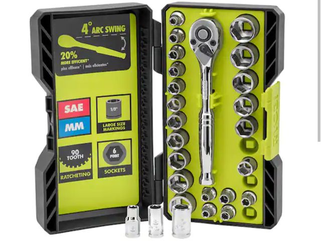 Lot 96-180057 - RYOBI 26-Piece 1/4 in. Drive Ratchet and Socket Set New