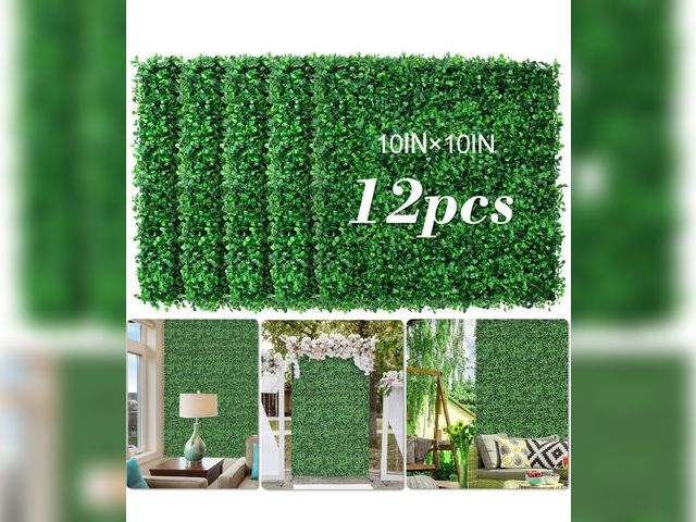 Lot 96-169547 - AOKIE 10"X10" Artificial Grass Wall, 12Pcs Boxwood Hedge Wall Panels UV-Anti Grass Backdrop Wall Dec...