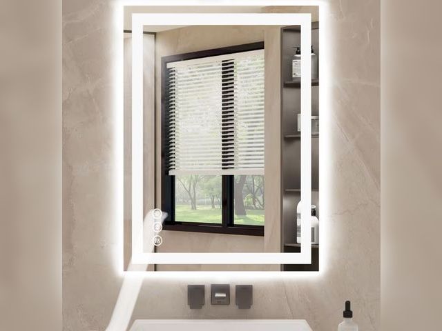 Lot 96-214007 - Large LED Mirror 24” x 25” With Wooden Framing 
Style differs from stock image 
Unused open box