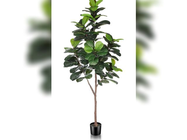 Lot 96-195311 - Artificial Fiddle Leaf Fig Tree - 6.5ft Faux Ficus Lyrata Plant with 108 Fiddle Leaves Fake Fig Silk...