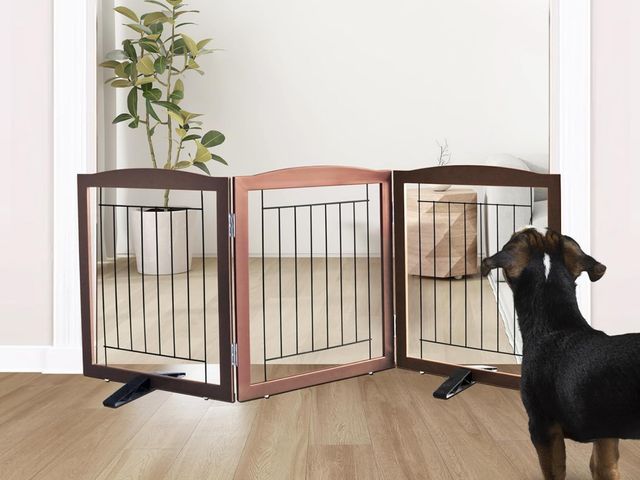 Lot 96-190198 - ZJSF Freestanding Dog Fence Indoor, Foldable Dog Gate for Doorways, Stairs or Hallways, Sturdy Wood ...