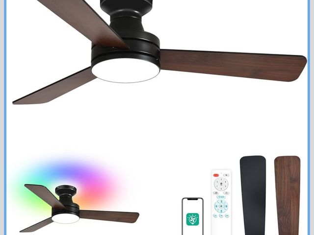 Lot 96-181471 - Orison Ceiling Fans with Lights 42 Inch, Low Profile Flush Mount Ceiling Fan, RGB Backlight &amp; Di...