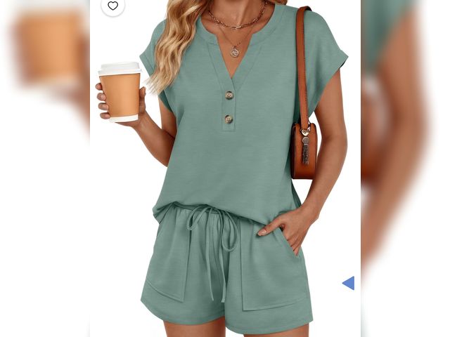 Lot 96-232500 - SUNBS Lounge Set for Women 2 Piece Outfit Cap Sleeve Henley Shirts  and Shorts Large New