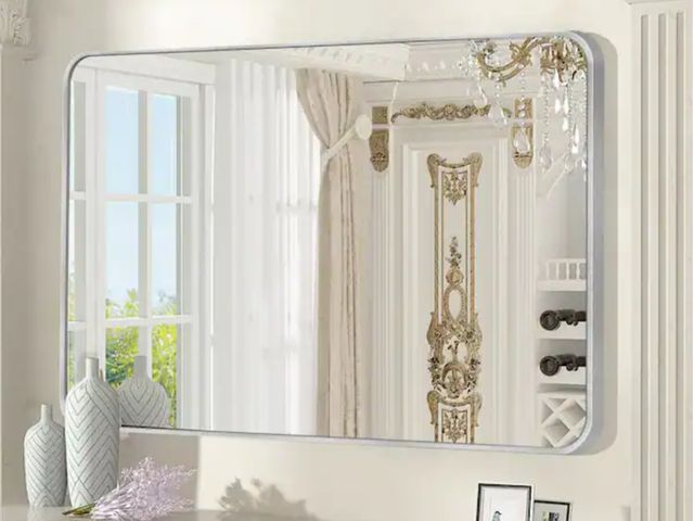 Lot 96-181893 - LuxHomez
30 in. W x 48.2 in. H Rectangular Aluminum Frame Square Silver Wall Mirror
New 
Msrp $129.0...