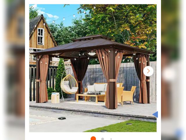 Lot 96-145142 - 13 ft. x 10 ft. Double Polycarbonate Roof Gazebo with Aluminum Frame, Hooks, Curtains and Netting fo...