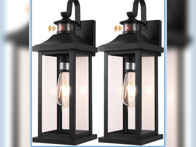 Lot 96-170365 - 18 Inch Motion Sensor Outdoor Lights 2-Pack, Large Black Dusk to Dawn Outdoor Porch Lights for House...