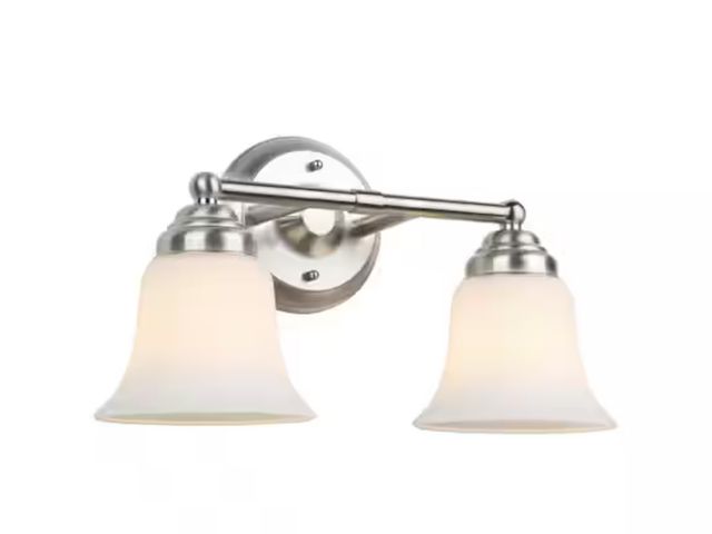 Lot 96-165263 - Hampton Bay
Ashhurst 2-Light Brushed Nickel Vanity Light with Frosted Glass Shades ( One lamp shade ...