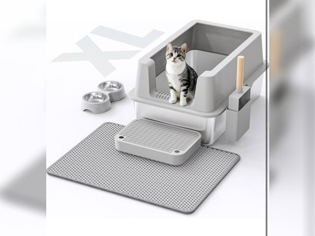 Lot 96-164316 - Stainless Steel Cat Litter Box - Enclosed Metal Kitty Litter Box with Lid for Big Cats, High Sided, ...