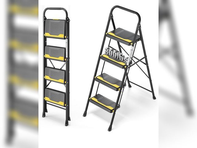 Lot 96-187478 - 4 Step Ladder, Heavy-Duty Pass 800lb Capacity Test, Wide Anti-Slip Steps &amp; Secure Handrail Compa...