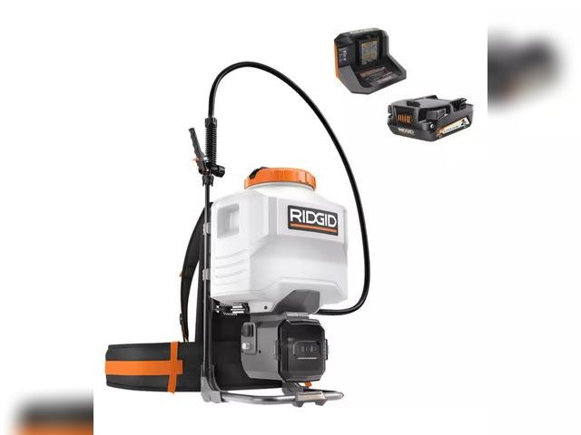 Lot 96-166887 - RIDGID 18-Volt Cordless Battery 4 Gal. Backpack Chemical Sprayer with 2.0 Battery and Charger MSRP $...