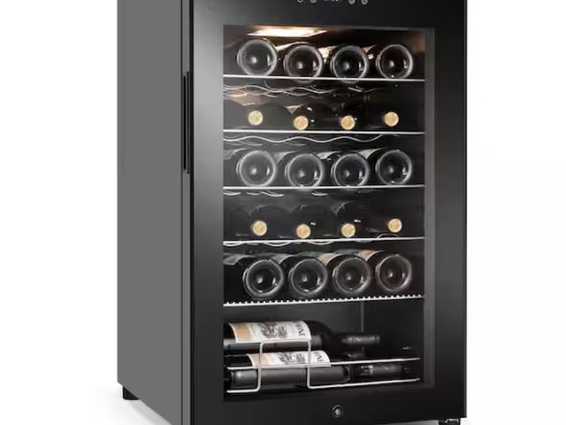 Lot 96-166656 - Hooure 17 in. Wine Cooler 24-Bottle Freestanding Wine Cooler Fridge with Lock and Temperature Memory...