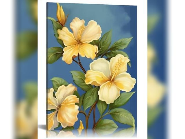 Lot 96-176110 - Tropical Flower Canvas Wall Art Hawaii Hibiscus Painting Yellow Floral Artwork Modern Home Decor 24x...