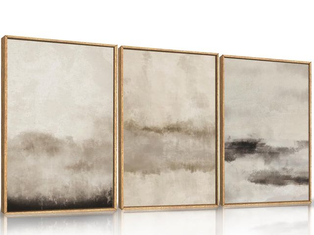 Lot 96-189971 - HPINUB Large Abstract Framed Canvas Wall Art Set,Minimalist Beige Gray Pastel Watercolor Wall Decor,...