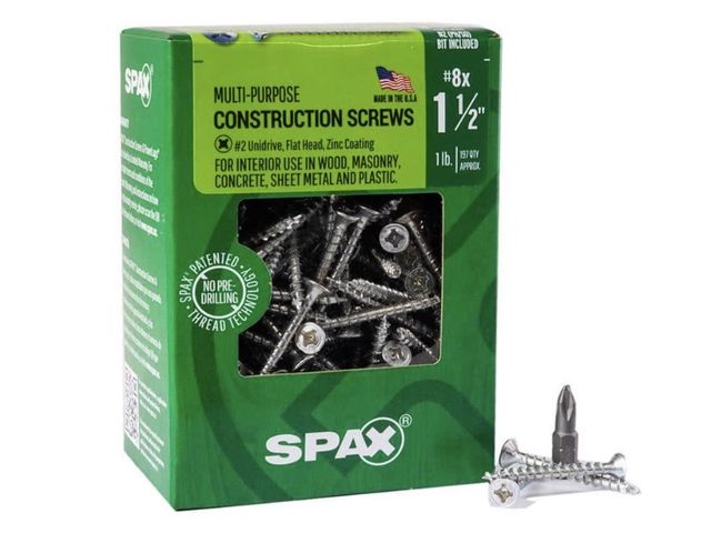 Lot 96-211904 - SPAX
#8 × 1-1/2 in. Interior Flat Head Wood Screws Construction Phillips Square Unidrive (197 Each) ...