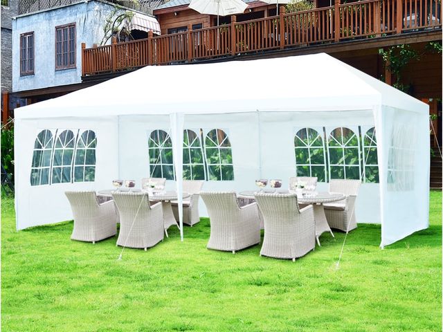 Lot 96-192534 - Costway 10'x20' Canopy Tent Heavy Duty Wedding Party Tent 6 Sidewalls W/Carry Bag
Used 
Msrp $179.00
