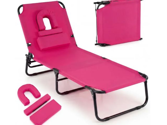 Lot 96-227856 - Costway
Folding Face Down Tanning Chair with Face Hole 3 Removable Pillows
New