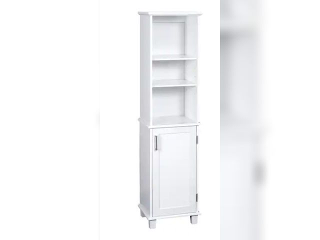 Lot 96-162830 - Glacier Bay
Shaker Style 16 in. W x 12 in. D x 62.25 in. H Linen Cabinet in White

MSRP $150

New
