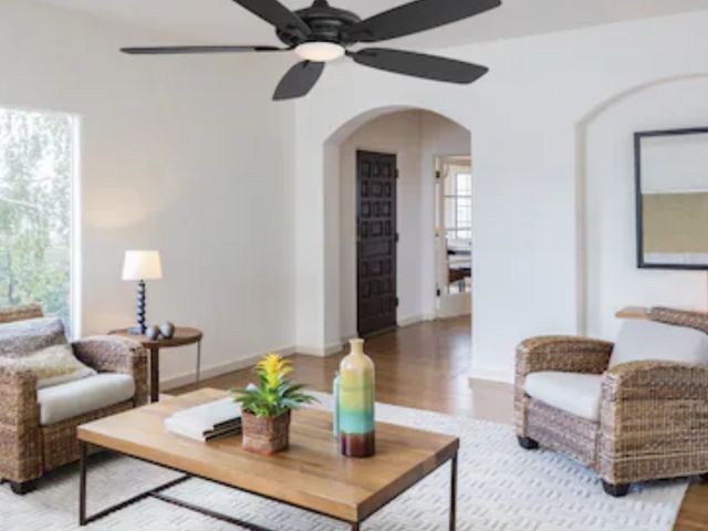 Lot 96-210454 - Minka Ceiling Fan Co. Baskinville 52-in Black with Black Blades LED Ceiling Fan With Light and Remot...