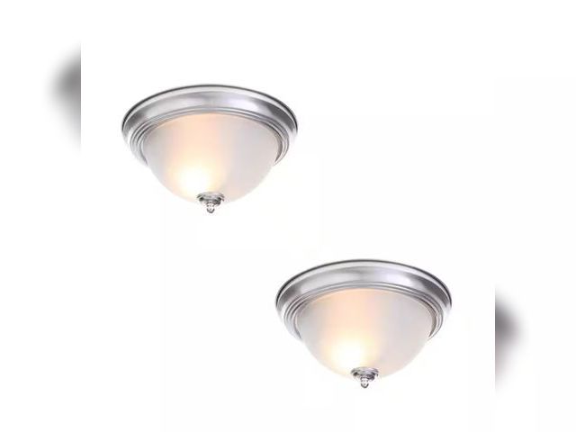 Lot 96-162780 - Commercial Electric
13 in. 2-Light Brushed Nickel Flush Mount with Frosted Glass Shade (2-Pack)
New