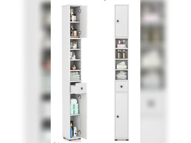 Lot 96-192319 - Tangkula Tall Slim Bathroom Storage Cabinet, 71" Freestanding Bathroom Cabinet w/ 2 Doors, 1 Drawer ...