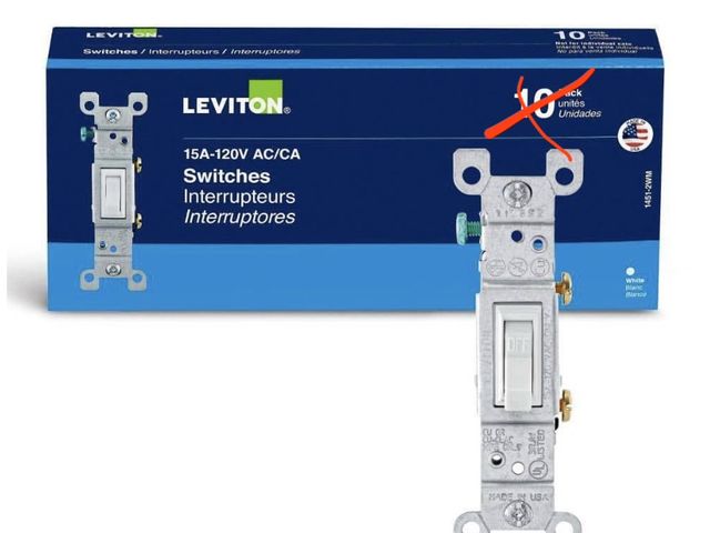 Lot 96-221983 - Leviton 15 Amp Single-Pole Switch, White (9-Pack) New