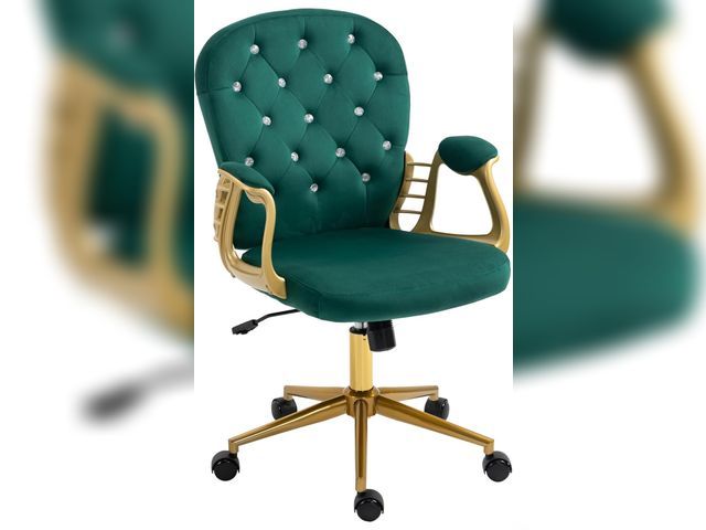 Lot 96-173529 - Velvet Office Chair Desk Chair with Gold Base, Comfortable Makeup Vanity Chair with Back and Wheels,...